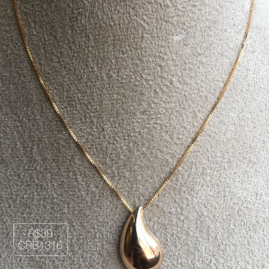 Colar Gota Torta Lisa Dourada